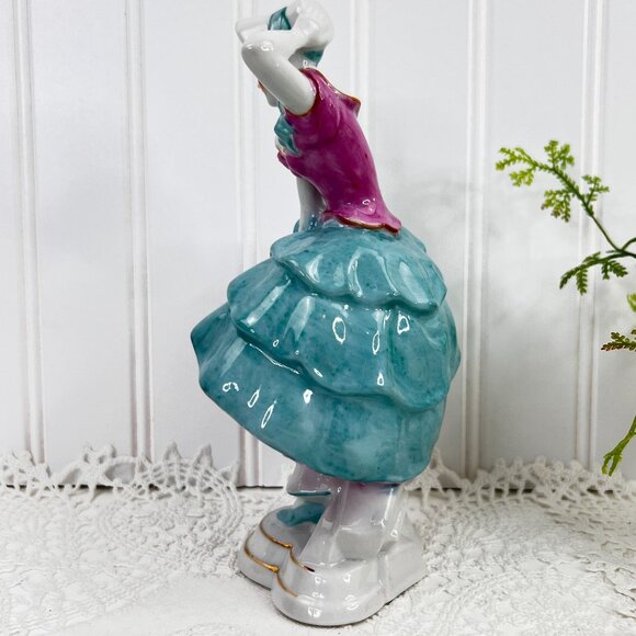 Vintage Japanese Lady Figurine With Hat & Ruffled Dress 7.5" Height - Picture 5 of 11